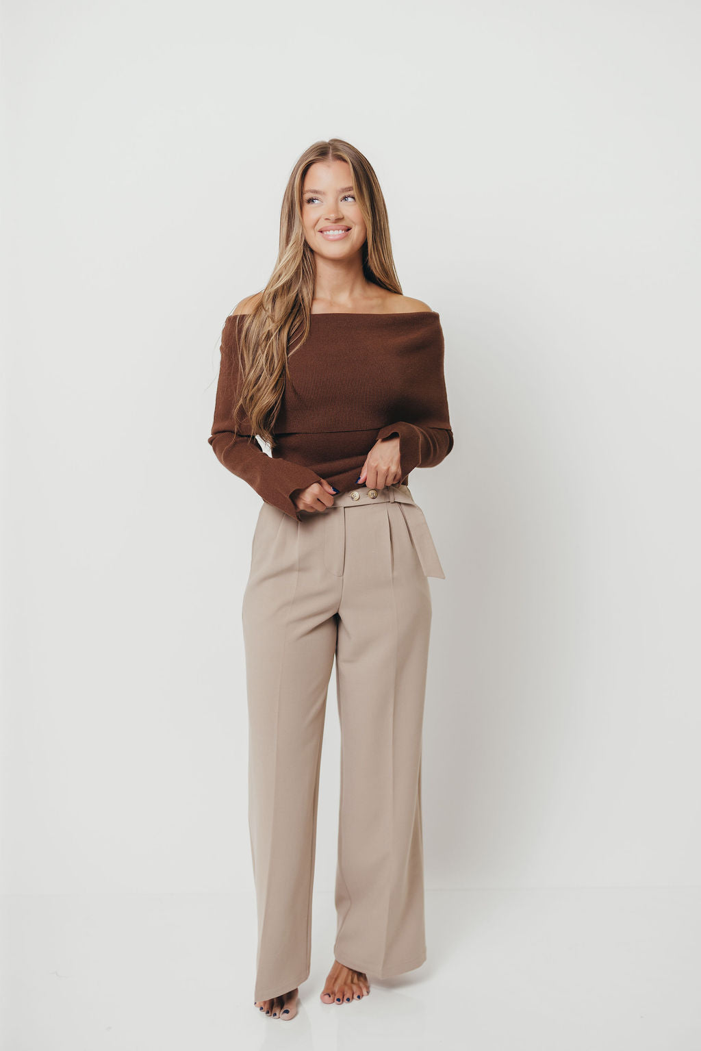 Ana Off-Shoulder Knit Top in Espresso