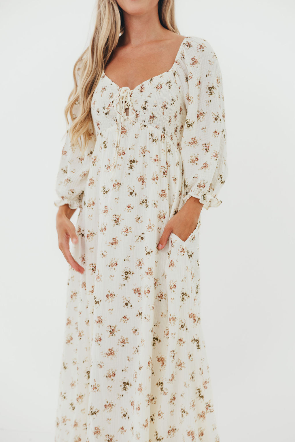 Cecilia 100% Cotton Smocked Maxi Dress in Cream - Bump Friendly