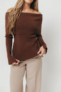 Ana Off-Shoulder Knit Top in Espresso