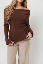 Ana Off-Shoulder Knit Top in Espresso