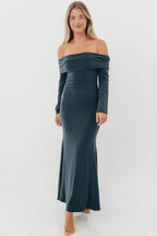 Monroe Maxi Dress with Long Sleeves in Dusty Navy- Bump Friendly