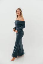 Monroe Maxi Dress with Long Sleeves in Dusty Navy- Bump Friendly