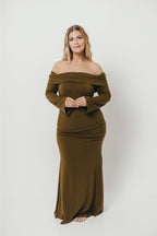 Monroe Maxi Dress with Long Sleeves in Olive Green- Bump Friendly *Final Sale*