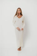 Joline Textured Rib Knit Sweater Maxi Dress in Off-White