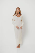 Joline Textured Rib Knit Sweater Maxi Dress in Off-White