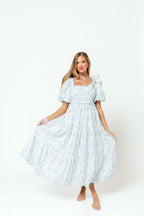 Elena 100% Cotton Midi Dress in Garden Blue *12/19 PRE-ORDER*