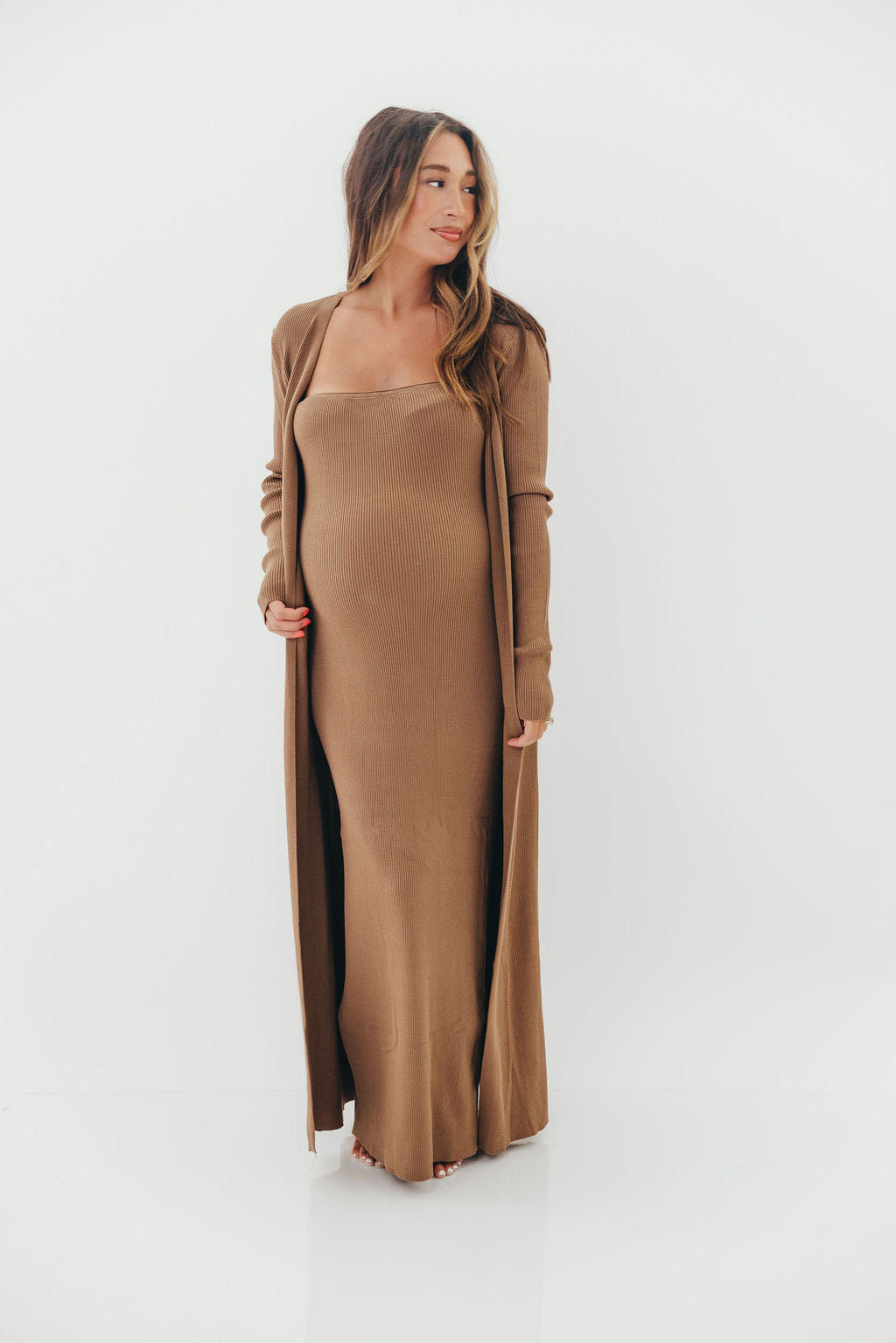 Lina Two Piece Dress Set in Taupe - Bump Friendly & Inclusive Sizing