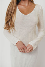 Joline Textured Rib Knit Sweater Maxi Dress in Off-White