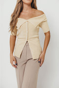 Karina Off-Shoulder Knit Top in Custard *Final Sale*