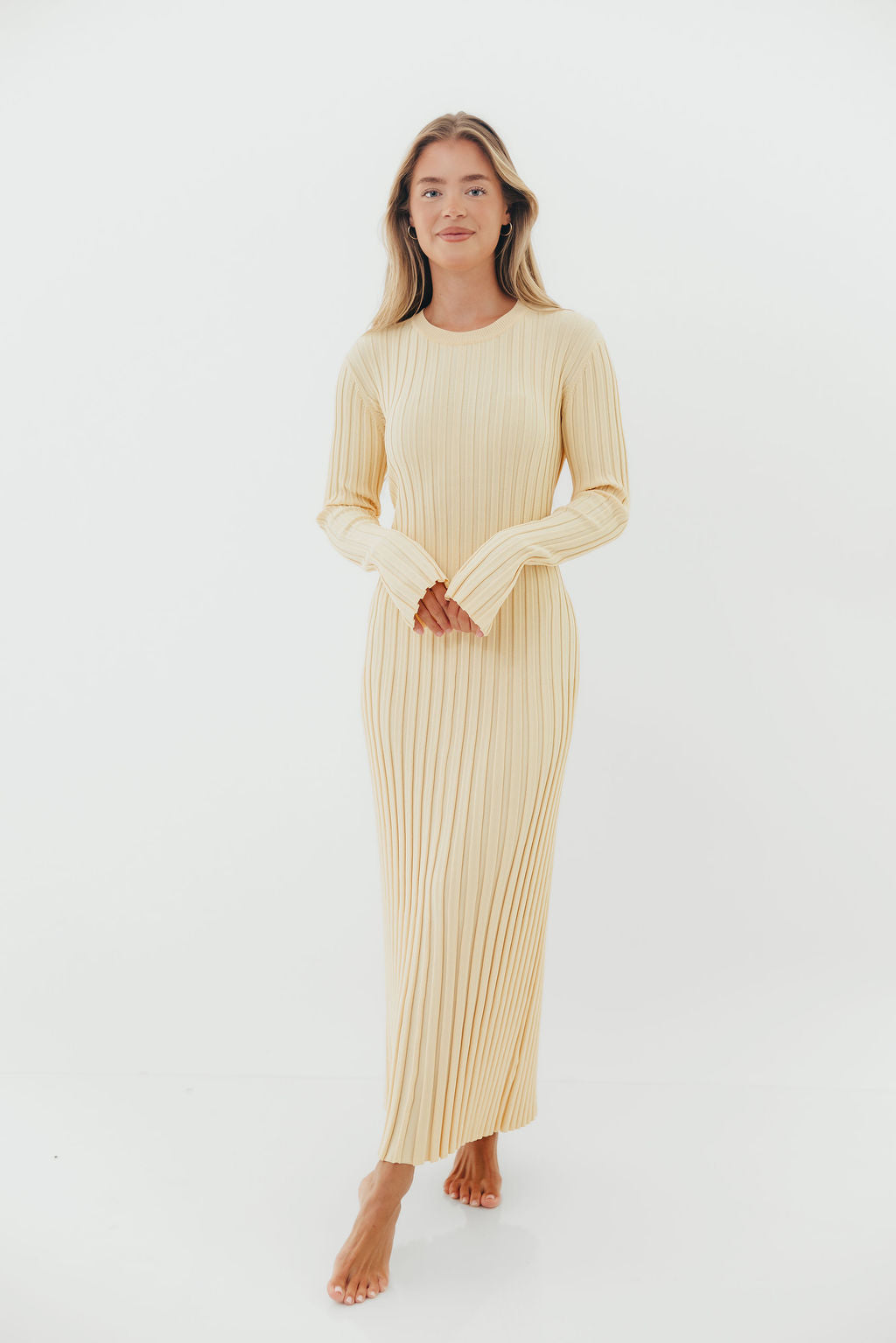 Colette Premium Long Sleeved Ribbed Knit Maxi Dress in Butter Yellow  - Bump Friendly *Final-Sale*