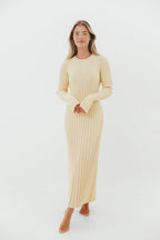 Colette Premium Long Sleeved Ribbed Knit Maxi Dress in Butter Yellow  - Bump Friendly *Final-Sale*