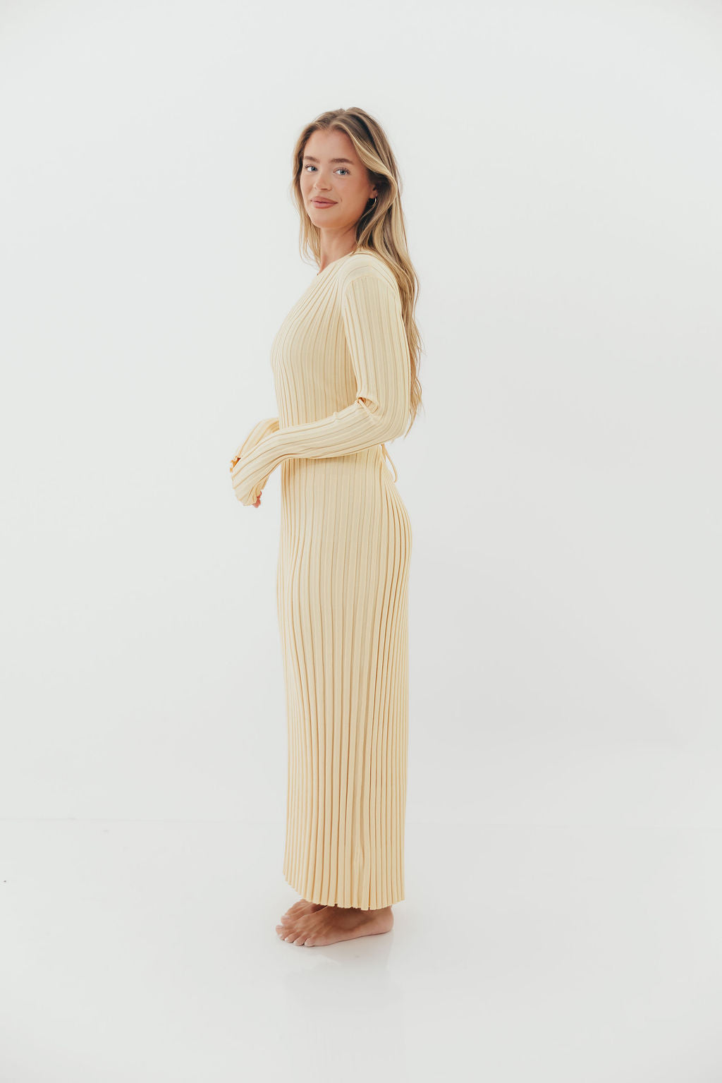 Colette Premium Long Sleeved Ribbed Knit Maxi Dress in Butter Yellow  - Bump Friendly *Final-Sale*