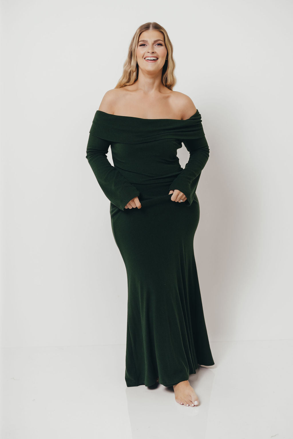 Monroe Maxi Dress with Long Sleeves in Hunter Green- Bump Friendly *Final Sale*
