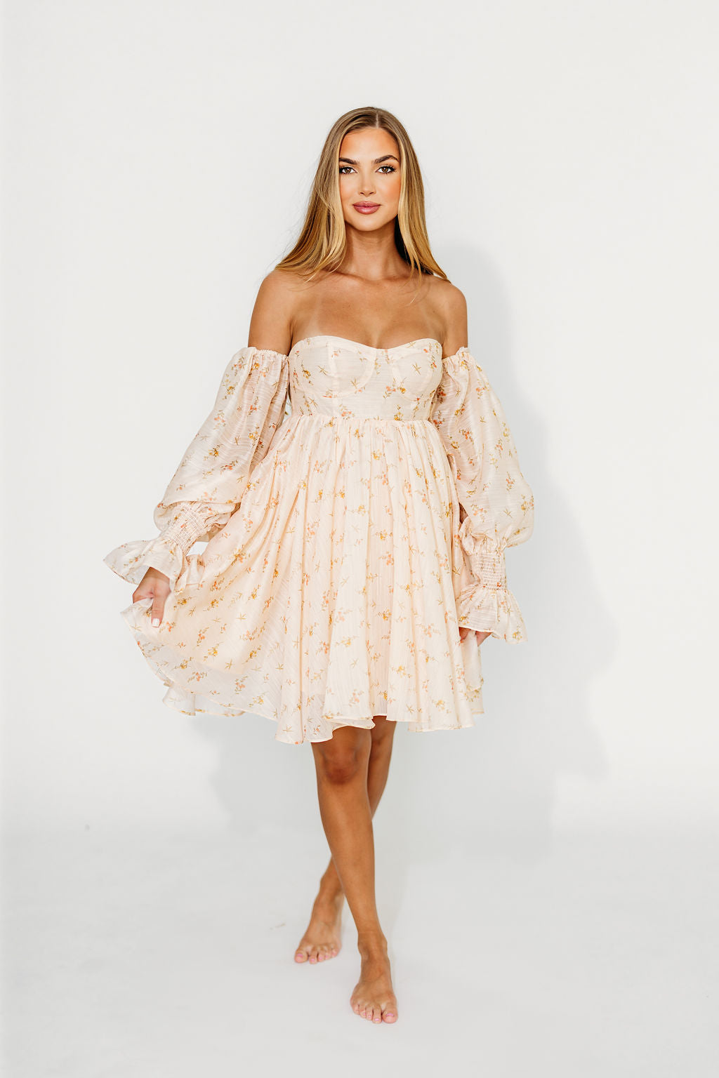 Kennedy Floral Mini Dress in Cream- Bump Friendly *Final-Sale*