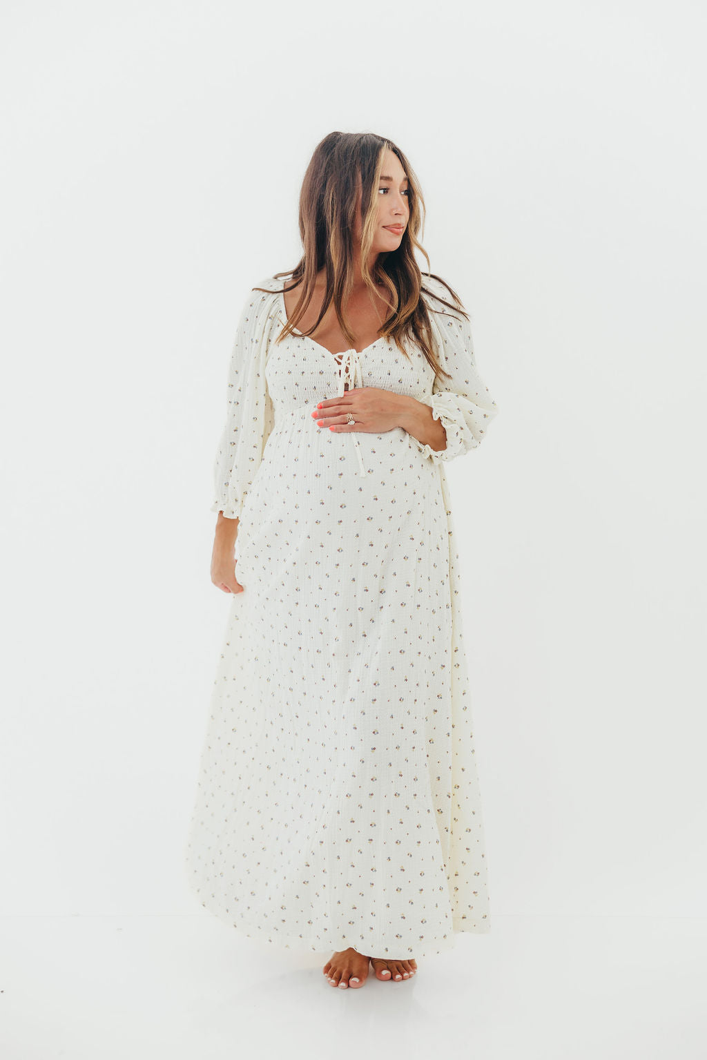 Cecilia 100% Cotton Smocked Maxi Dress in Ivory - Bump Friendly