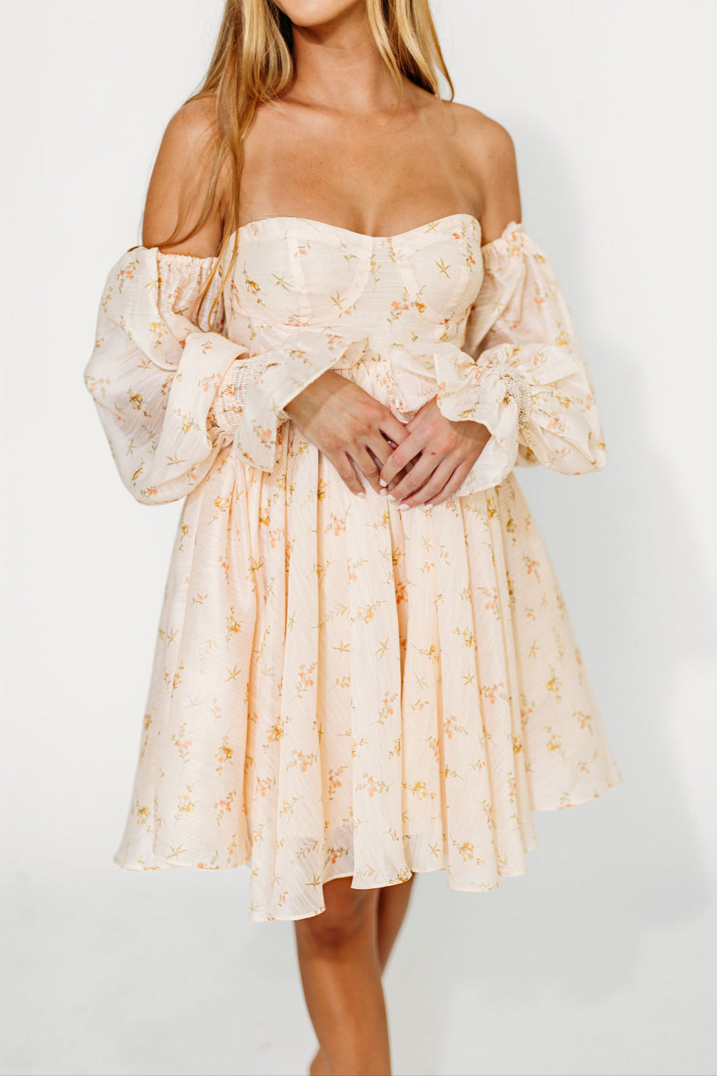 Kennedy Floral Mini Dress in Cream- Bump Friendly *Final-Sale*