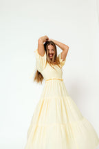 Elena 100% Cotton Midi Dress in Buttercream - Bump Friendly *12/19 PRE-ORDER*