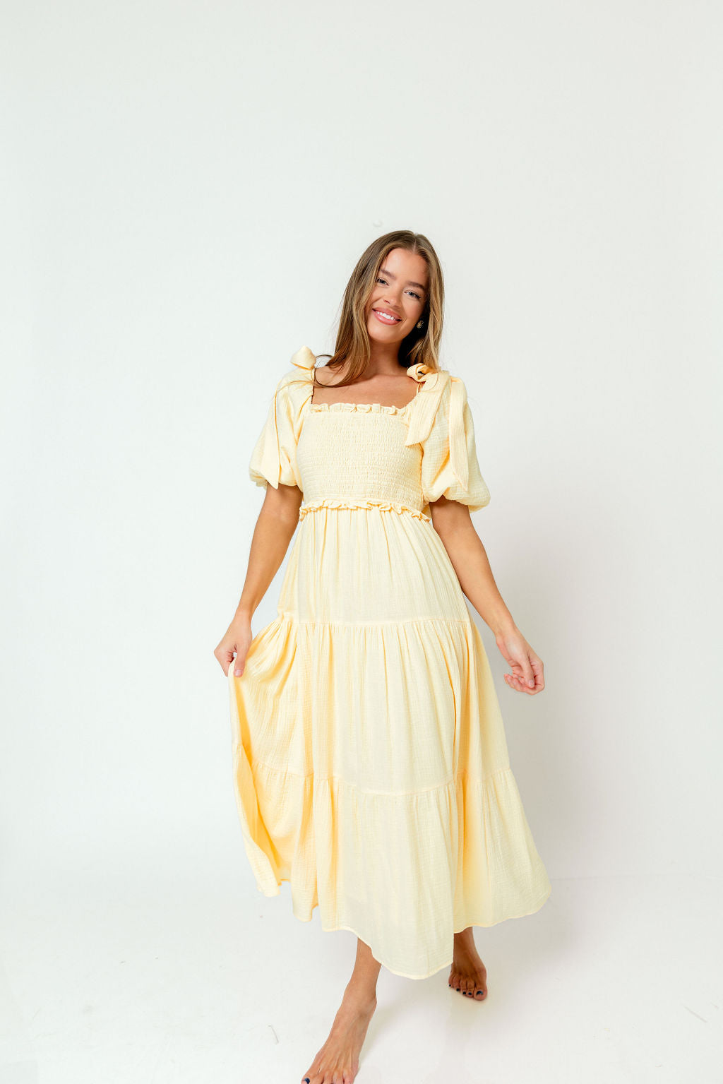 Elena 100% Cotton Midi Dress in Buttercream - Bump Friendly *12/19 PRE-ORDER*