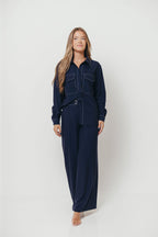 Greer Contrast Stitch Belted Trousers in Midnight Blue *Final Sale*