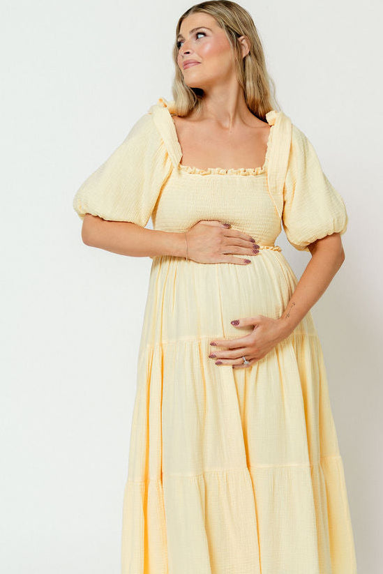 Elena 100% Cotton Midi Dress in Buttercream - Bump Friendly *12/19 PRE-ORDER*
