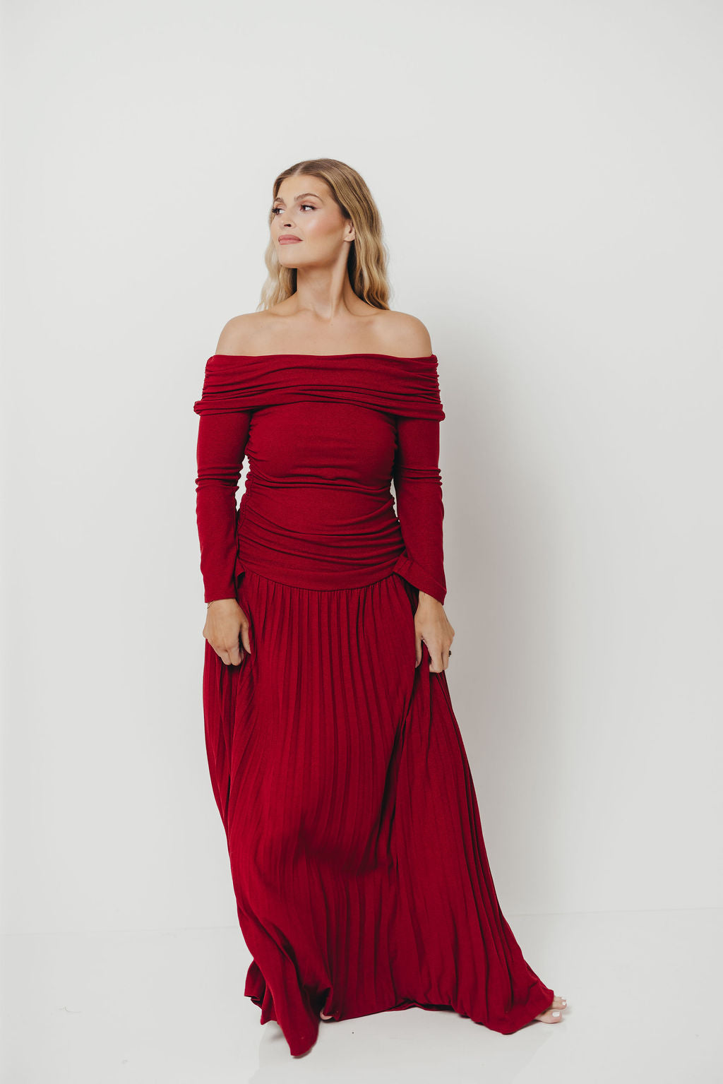 Lennox Long Sleeve Maxi Dress in Red - Bump Friendly *Final Sale*