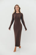 Colette Premium Long Sleeved Ribbed Knit Maxi Dress in Brown - Bump Friendly *Final Sale*