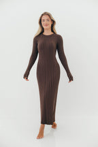 Colette Premium Long Sleeved Ribbed Knit Maxi Dress in Brown - Bump Friendly *Final Sale*