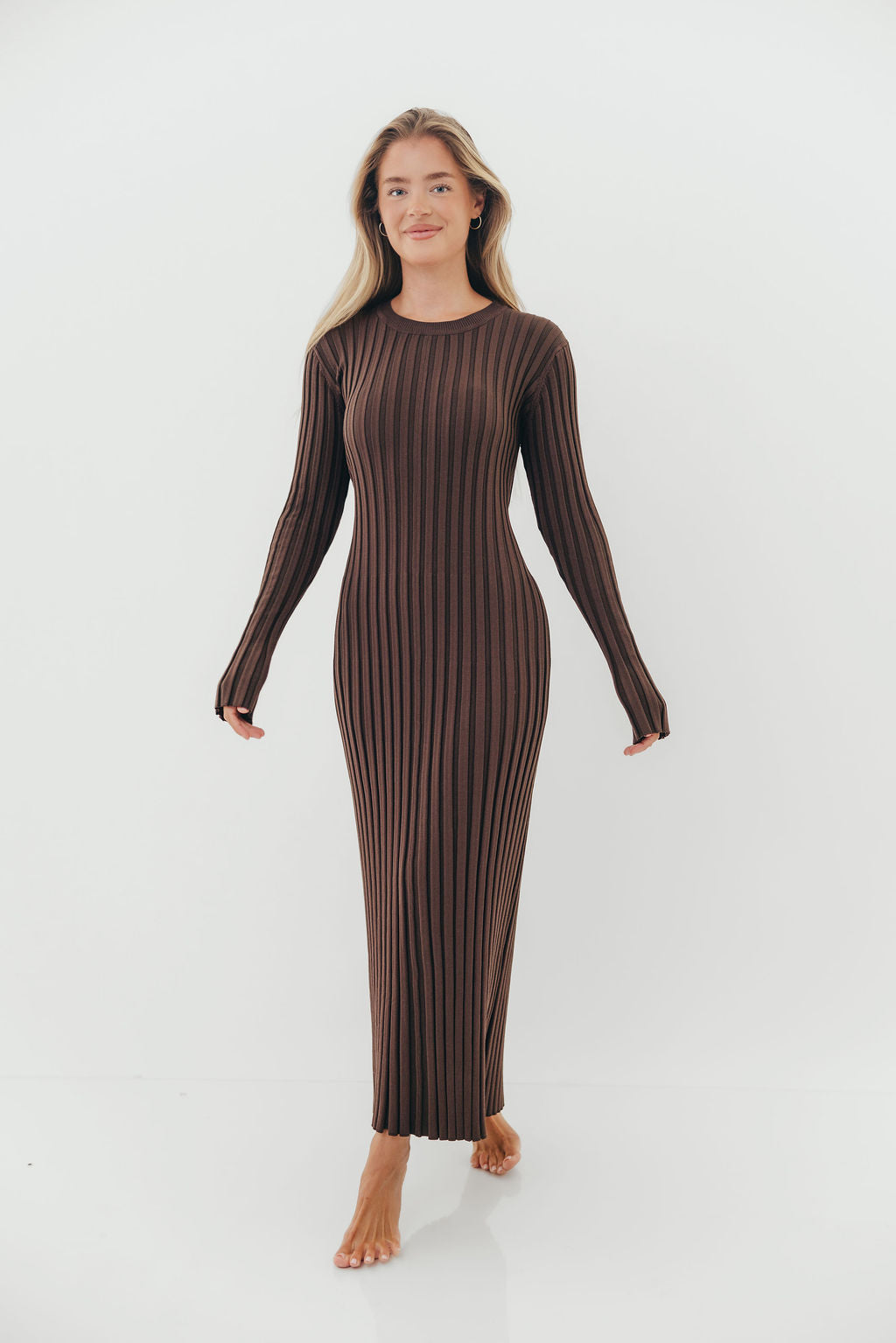 Colette Premium Long Sleeved Ribbed Knit Maxi Dress in Brown - Bump Friendly *Final Sale*