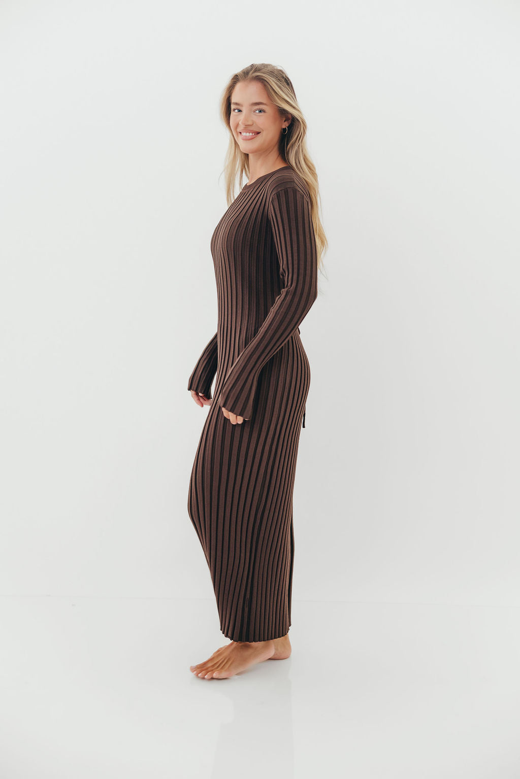 Colette Premium Long Sleeved Ribbed Knit Maxi Dress in Brown - Bump Friendly *Final Sale*
