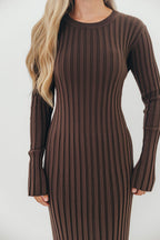 Colette Premium Long Sleeved Ribbed Knit Maxi Dress in Brown - Bump Friendly *Final Sale*