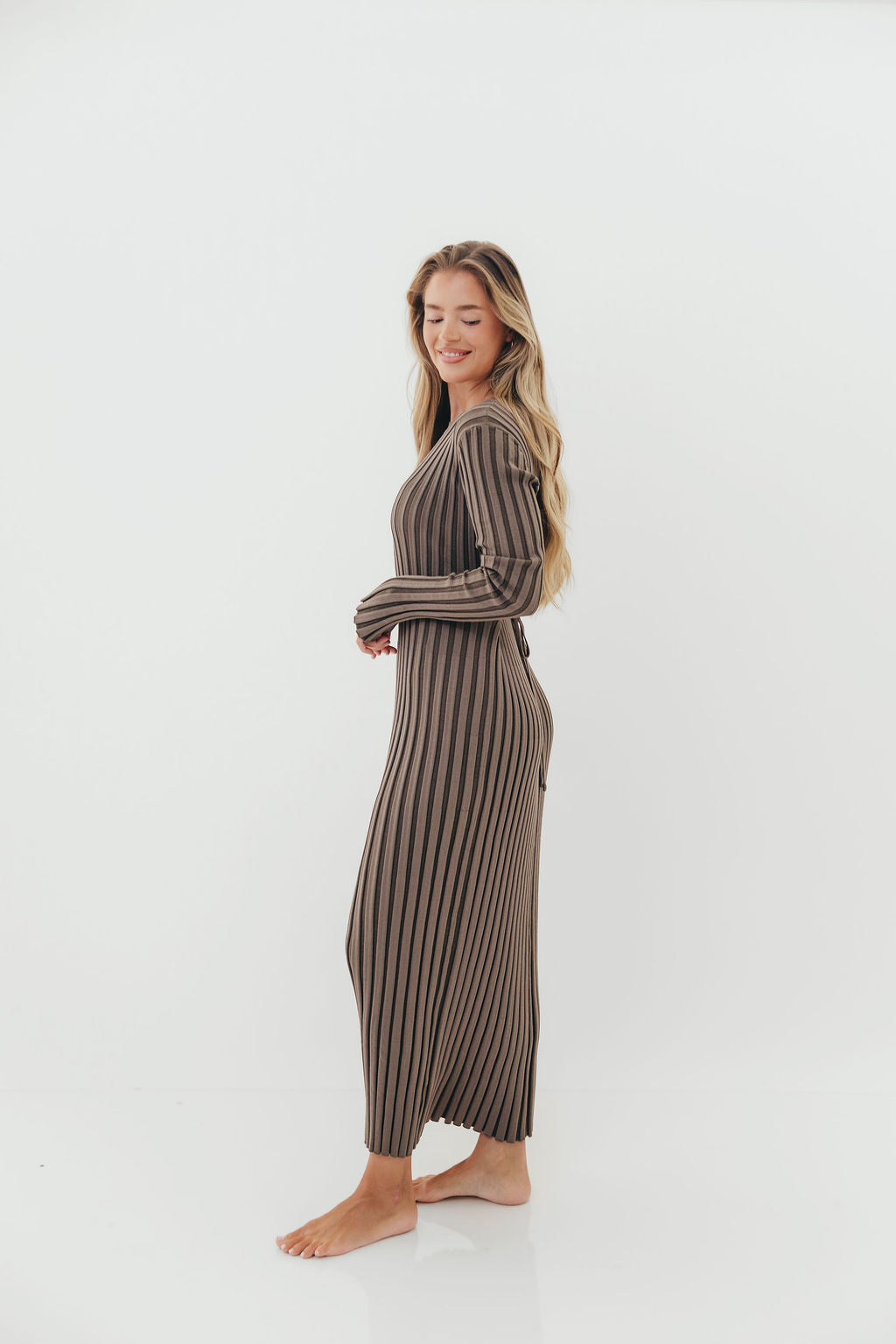 Colette Premium Long Sleeved Ribbed Knit Maxi Dress in Slate - Bump Friendly *Final Sale*