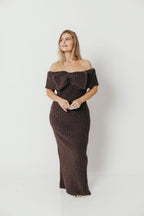 Aston Bow Front Maxi Sweater Dress in Charcoal Brown - Bump Friendly
