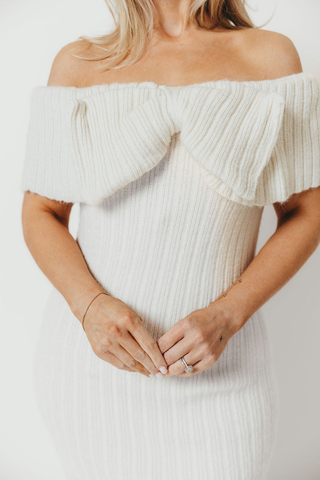 Aston Bow Front Maxi Sweater Dress in Ivory– Bump Friendly & Inclusive Sizing (S-3XL) - Restocking in Jan