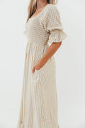 Sienna 100% Cotton Puff Sleeve Maxi Dress in Natural Plaid - Bump Friendly *12/22 PRE-ORDER*