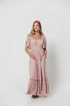Sasha Swiss Dot Flutter Sleeve Maxi Dress in Tea Rose