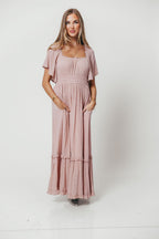 Sasha Swiss Dot Flutter Sleeve Maxi Dress in Tea Rose
