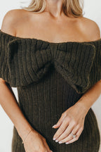 Aston Bow Front Maxi Sweater Dress in Dark Green - Bump Friendly