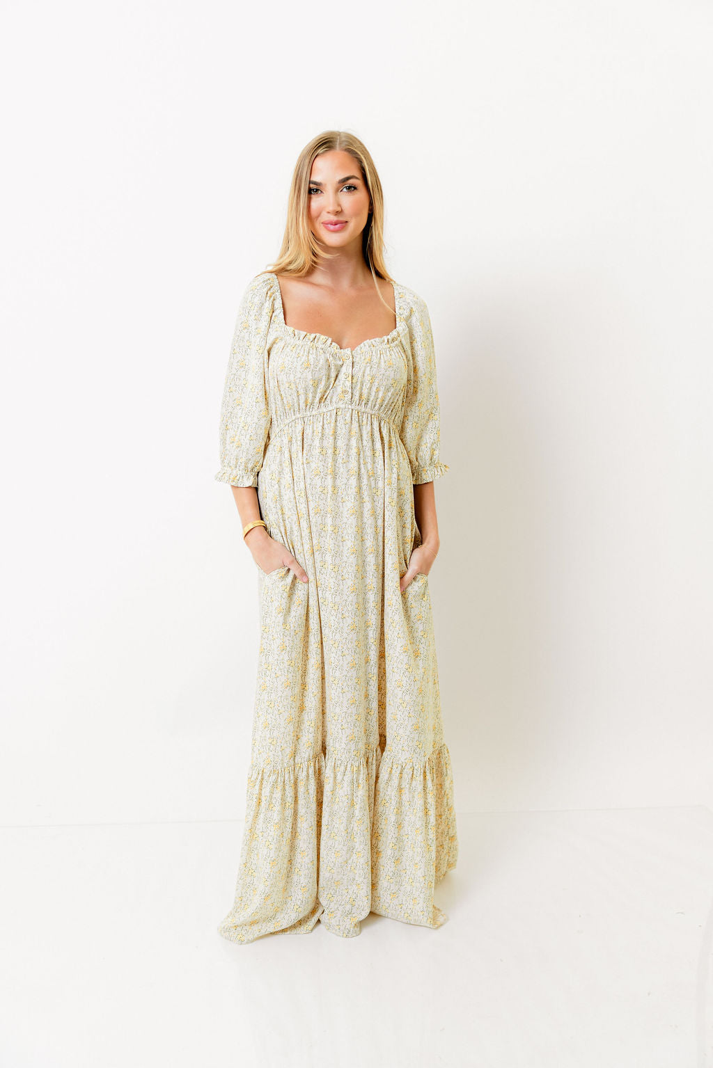 Brenna Floral Maxi Dress in Latte