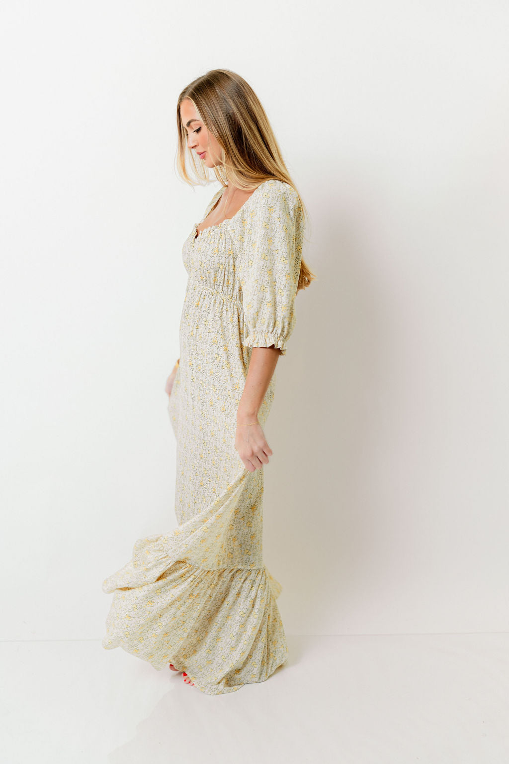 Brenna Floral Maxi Dress in Latte