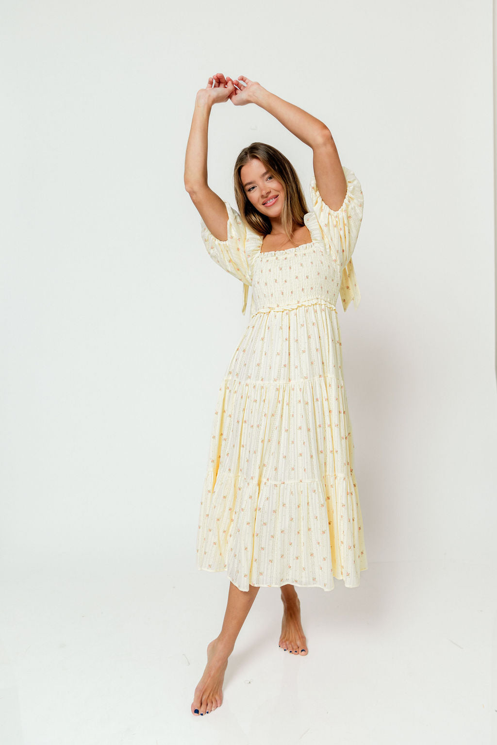 Elena 100% Cotton Midi Dress in Butter Floral - Bump Friendly - *1/9 PRE-ORDER*