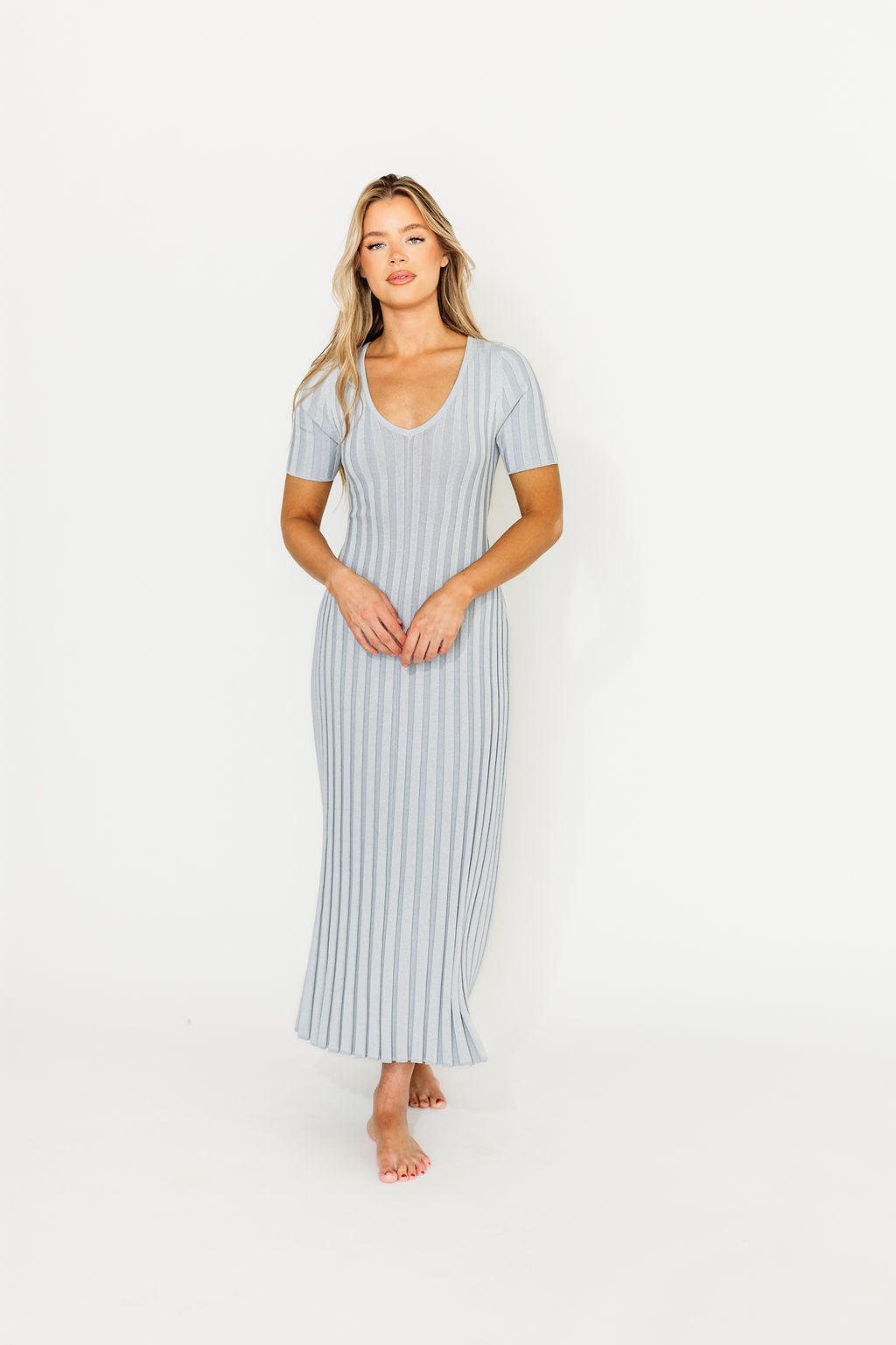 Oakley Ribbed Maxi Dress in Light Blue - Bump Friendly *Final-Sale*