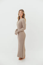 Colette Premium Long Sleeved Ribbed Knit Maxi Dress in Stone - Bump Friendly *Final Sale*