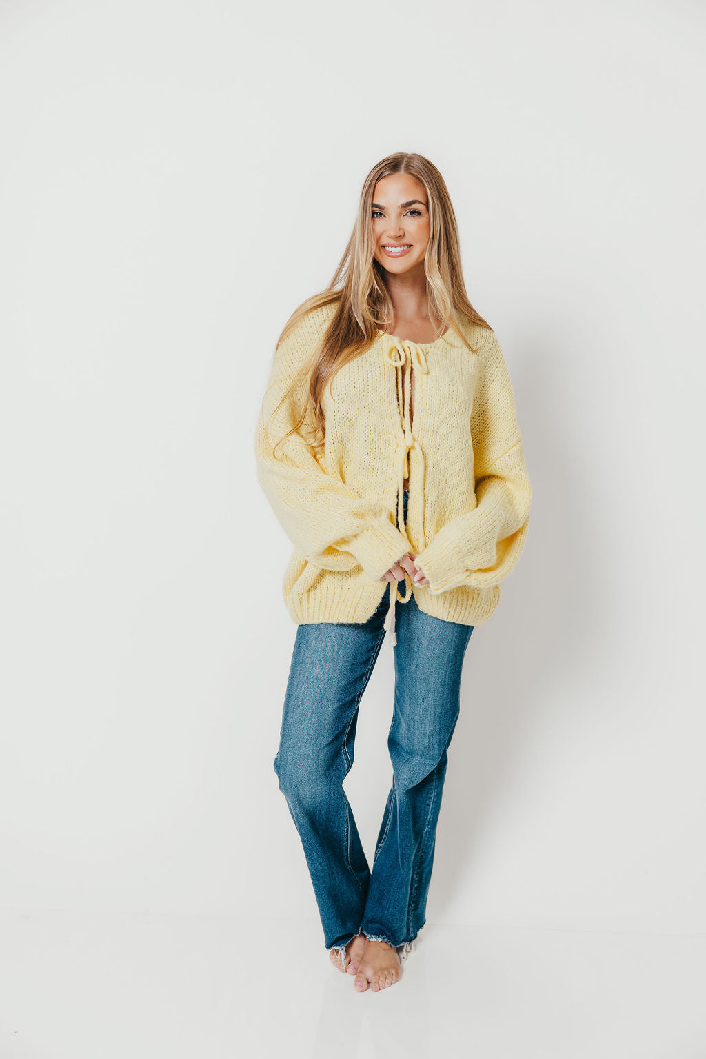 Janine Tie Front Cardigan in Yellow