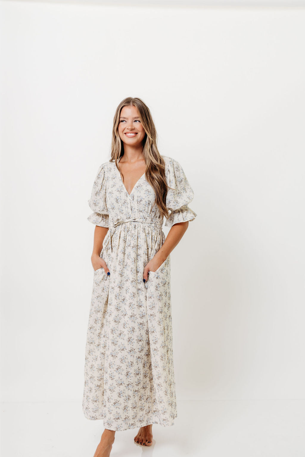 The Ari 100% Cotton Maxi Dress in Blue/Brown - Maternity and Nursing Friendly