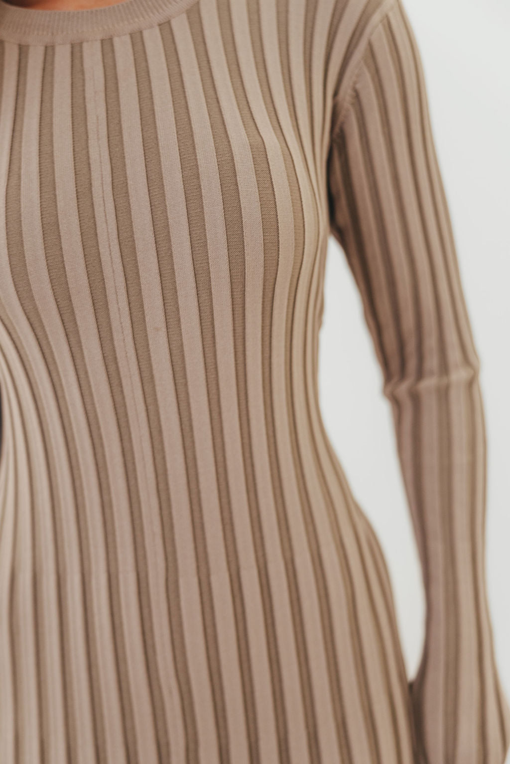 Colette Premium Long Sleeved Ribbed Knit Maxi Dress in Stone - Bump Friendly *Final Sale*
