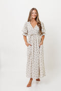 The Ari 100% Cotton Maxi Dress in Blue/Brown - Maternity and Nursing Friendly