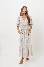 The Ari 100% Cotton Maxi Dress in Blue/Brown - Maternity and Nursing Friendly