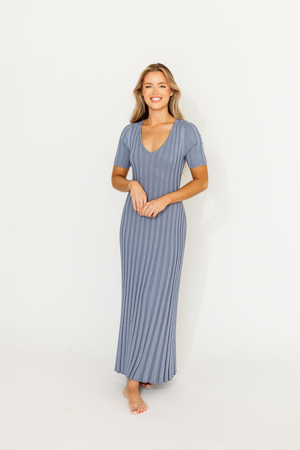Oakley Ribbed Maxi Dress in Dusty Blue - Bump Friendly *Final-Sale*