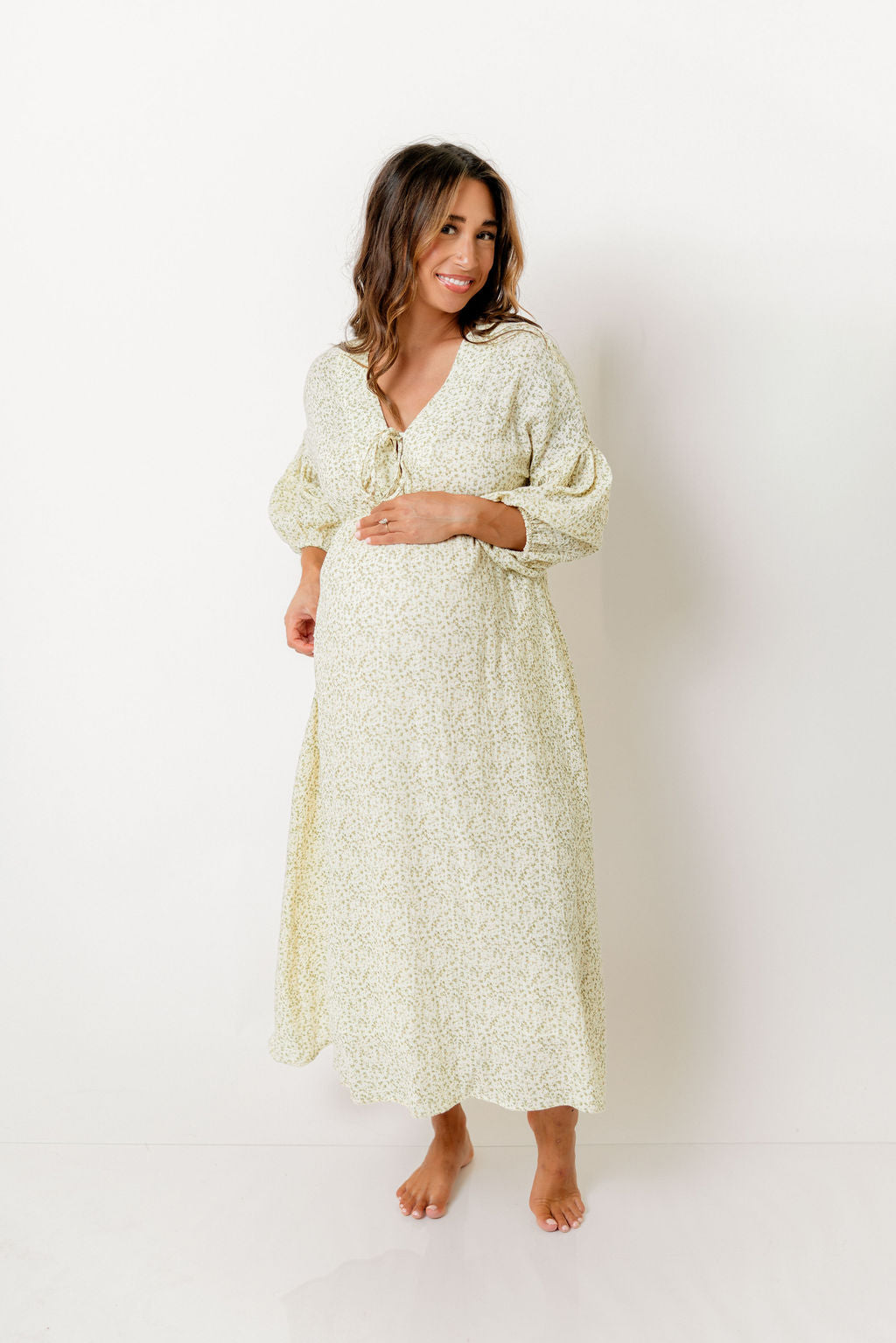 Hunter 100% Cotton Midi Dress in Ditsy -Bump-Friendly