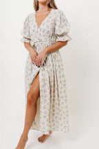 The Ari 100% Cotton Maxi Dress in Blue/Brown - Maternity and Nursing Friendly